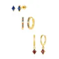 Magnifique ensemble de boucles d'oreilles créoles et puces géométriques colorées - Style Géométrique Bleu Rouge Blanc (Style 1)