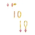 Gold-plated pink crystal geometric earrings set, chic minimalist drop and stud earrings. - Pink Square Style (Style 5)