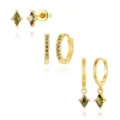 Gold geometric square colored diamond stud hoop earring set for women daily commute - Olive Green Rhombus Style (Style 7)