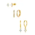 Gold-plated geometric opal stud hoop dangle earring set chic minimalist jewelry for women - White Opal Geometric Style (Style 8)