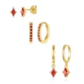 Gold-plated red square stone earring set geometric minimalist versatile jewelry collection - Red Square Rhinestone Silver Post Style (Style 9)