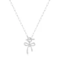 Silver paperclip chain necklace with toggle clasp and bow pendant main product view. - Bow OT Clasp Paperclip Chain Style (2026-05-N-8045 Style 3) / Silver