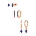 Rose gold tone blue cubic zirconia geometric earrings set, chic hoop and stud jewelry gift. - Rose Gold Blue Square Rhinestone Geometric Style (Style 18)