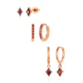 Rose Gold Red Rhinestone Geometric Earring Set Variant Hoop Stud Drop Fashion Jewelry - Rose Gold Red Square Rhinestone Geometric Style (Style 20)