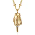 Gold Hip Hop Middle Finger Pendant Necklace with Sparkling Rhinestone for Men Jewelry - Hand Gesture Pendant Style (2026-04-N-5736) / Gold