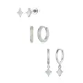 Silver Geometric Kite Shaped Opal Stud And Huggie Hoop Earrings Jewelry Set Chic - Artificial Opal Geometric Square Gem Style (Style 29)