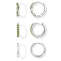 Silver geometric hoop earrings set with green stones minimalist daily jewelry variant - Twisted Green Rhinestone Geometric Style (Style 32)
