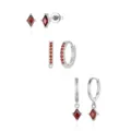 Minimalist geometric square rhinestone stud hoop earring set for daily commute versatile jewelry - Red Rhombus Rhinestone Geometric Style (Style 33)