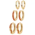 Gold huggie hoop earrings set for women, minimalist geometric paved sparkling stone designs. - Red-Orange Rhinestone Geometric Ear Buckle Set (Style 34)