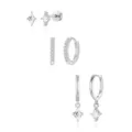 Silver cubic zirconia earrings set geometric minimalist stud huggie hoop dangle jewelry - Silver Square Rhinestone Geometric Style (Style 36)