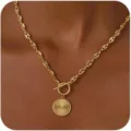 Gold sunburst coin pendant OT toggle choker necklace for women fashion jewelry gift 45cm - OT Buckle Round Disc Pendant Style (2026-04-N-5620-3) / Gold