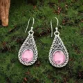 Vintage Ohrringe mit rosa Stein Tropfen Silber Haken Ohrhänger Damen Modeschmuck Geschenk - Böhmische Rosa Edelstein Ohrringe (Stil 6)