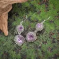 Vintage silberne lila Kristall Ohrringe mit doppeltem Anhänger für Damen Schmuck. - Doppelschichtige Herz Lila Stein Ohrringe (Stil 10)