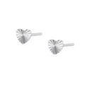Zilveren hartvormige oorknopjes met zonnestraaltextuur, minimalistische sieraden. - Hart Platinakleur (E6611)