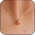 Minimalist 14k gold plated red heart pendant necklace dainty delicate clavicle chain jewelry - Red Enamel Heart Pendant Style (2026-03-N-5532) / Gold