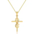 Golden cross pendant necklace for women, stylish minimalist clavicle chain with chic design. - Cross with "mom" Lettering Style (2026-01-N-5303) / Gold