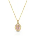 Gold cross necklace with pink oval pendant, stylish metal choker for women daily wear. - Oval Cross Pendant Style (2026-04-N-5655) / Gold-Pink