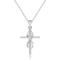 Silver cross infinity mom pendant necklace with sparkling stones, perfect for daily wear. - Cross with "mom" Lettering Style (2026-01-N-5303) / Steel