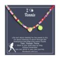 Colorful beaded tennis necklace featuring gold heart and sports ball pendants for women fashion. - Tennis Sports Beaded Style (2026-03-N-5576) / Multicolor