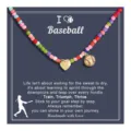 Beaded Baseball Necklace with Heart Pendant Sports Style Women Fashion Jewelry Style. - Baseball Sports Beaded Style (2026-03-N-5576) / Multicolor
