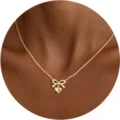 Exquisite gold-plated copper clavicle chain necklace featuring a delicate bow and heart pendant. - Bowknot Heart Style (2026-05-N-5767) / Gold