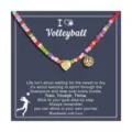 Colorful beaded volleyball necklace with cute heart and sports ball pendants for women. - Volleyball Sports Beaded Style (2026-03-N-5576) / Multicolor