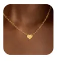 Gold paperclip chain necklace with a heart pendant, stylish minimalist clavicle jewelry. - Chunky Chain Heart Pendant Style (2026-01-N-5262 Style 2) / Gold