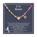 Colorful Beaded Soccer Pendant Necklace with Gold Heart for Women Sports Fashion Jewelry - Soccer Sports Beaded Style (2026-03-N-5576) / Multicolor