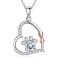 Elegant silver heart paw necklace with sparkling cubic zirconia crystals for daily wear accessory. - Heart Paw Print Rhinestone Style (2026-05-N-5800) / Color Block