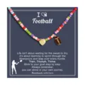 Colorful beaded football necklace with heart pendant sports fashion jewelry for women - Football Sports Beaded Style (2026-03-N-5576) / Multicolor