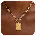 Gold paperclip chain necklace with a textured square cross pendant for women fashion. - Paperclip Necklace Cross Square Plate Style 1 (2026-01-N-5299) / Gold