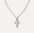 Silver cross necklace with opal inlay, minimalist design for daily wear and commuting. - Cross Mother-of-Pearl Pendant Style (2026-03-N-5560) / Steel