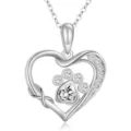 Silver Heart Paw Print Necklace Pendant for Women Girls Cute Fashion Jewelry Gift - Hollow Heart Paw Necklace (5800-Style 7) / Silver