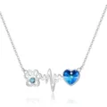 Fashion blue crystal heart and paw print silver clavicle chain necklace for women - Heartbeat Wave Paw Blue Crystal Necklace (5800-Style 8) / Silver