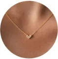 Gold heart necklace with paved cubic zirconia, delicate clavicle chain for women jewelry. - Micro-Pave Heart Pendant Style (5684-Style 1) / 16" / Gold