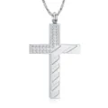 Silver cross pendant necklace, minimalist stainless steel variant with unique slash style. - Striped Cross Style (2026-03-N-5485) / Steel