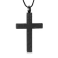 Black cross pendant necklace with star and stripe design, trendy hip-hop style stainless steel. - Striped Cross Style (2026-03-N-5485) / Black
