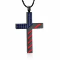 American flag cross pendant necklace with black enamel stripes, hip hop style jewelry main - Flag Striped Cross Style (2026-03-N-5485) / Black Blue