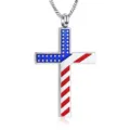 American style copper plated Independence Day cross necklace for men and women trendy hip hop chain. - Flag Striped Cross Style (2026-03-N-5485) / Red and Blue