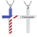 American flag cross pendant necklace with custom engraving stainless steel jewelry - Flag Striped Cross Style 1 (2026-03-N-5485) / Red and Blue