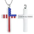 American flag cross pendant necklace copper plated hip hop style unisex jewelry item - Star and Stripes Cross Style (2026-03-N-5485) / Red and Blue