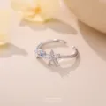 S925 Silber Seestern Ring mit blauem Zirkon, eleganter offener Ring fur Sommerurlaub. - Seestern Muschel Offener Ring (K2606) / Silber (Mit Blau/Weiß Zirkonia)