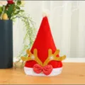Thick velvet Christmas hat with cute reindeer antlers and polka dot bow for holiday party. - Kids Gold Reindeer Antlers