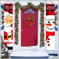 Christmas front door hanging banners red black plaid Santa snowman porch decorations sign - X2-11 Santa Claus & Snowman Style