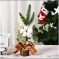Mini Christmas tree desktop decoration ornament with pine branches and cotton for holiday gift. - White Chrysanthemum Style