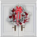 Flocked Christmas wreath with red bow, baubles and berries for holiday front door decoration. - Red Flocked Wreath (K1-30) / 45cm