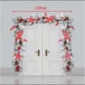 Christmas flocked garland door hanging 120cm holiday decoration festive wreath with bows and pinecones - Red Flocked Garland (K1-32) / 1.2m