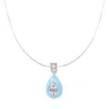 Silver invisible wire necklace with a light blue teardrop cubic zirconia pendant for women - 925 Silver / Blue (YA0595)