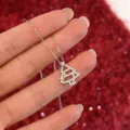 S925 Silber Weihnachtsbaum Halskette glänzende Zirkonia Schlüsselbeinkette für Frauen Mode - Weihnachtsbaum / Platiniert / Rosa und weißer Zirkon