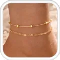 Double layer gold anklet for women, chic beaded snake chain and twist chain foot jewelry. - Gold Two-piece Set
